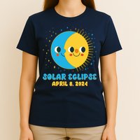 Solar Eclipse April 8 2024 Cute Moon And Sun T-Shirt