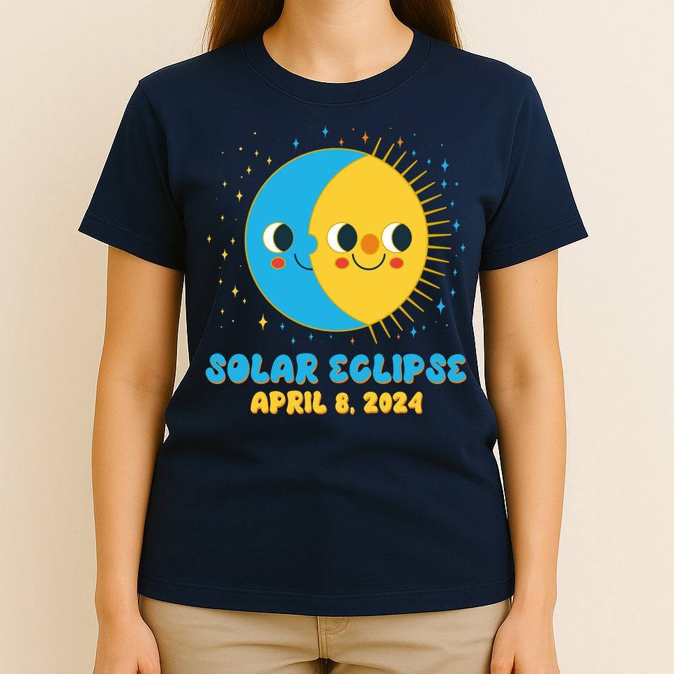 Solar Eclipse April 8 2024 Cute Moon And Sun T-Shirt