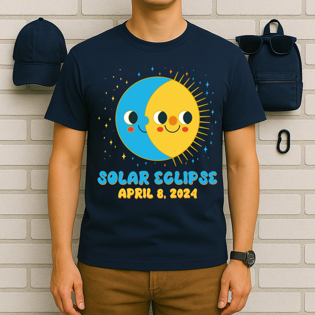 Solar Eclipse April 8 2024 Cute Moon And Sun T-Shirt