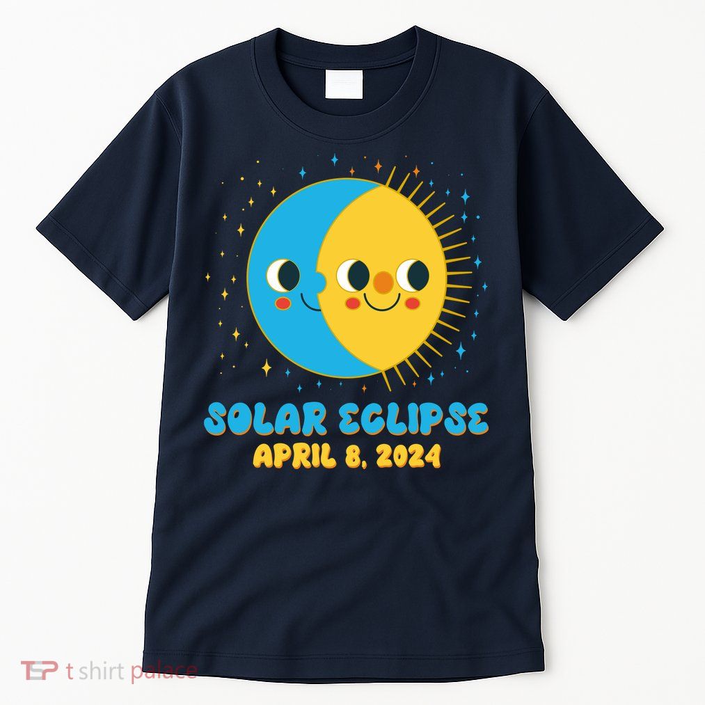 Solar Eclipse April 8 2024 Cute Moon And Sun Tall T-Shirt