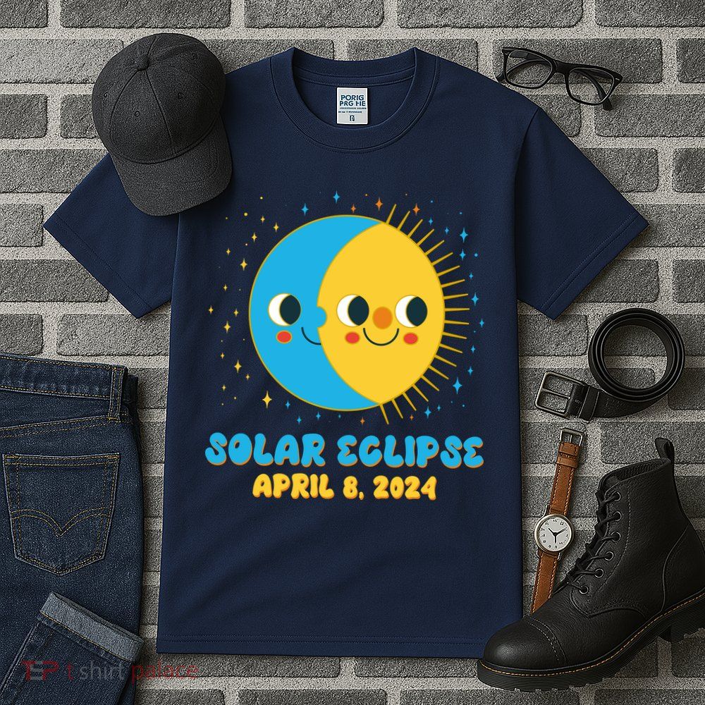 Solar Eclipse April 8 2024 Cute Moon And Sun Tall T-Shirt