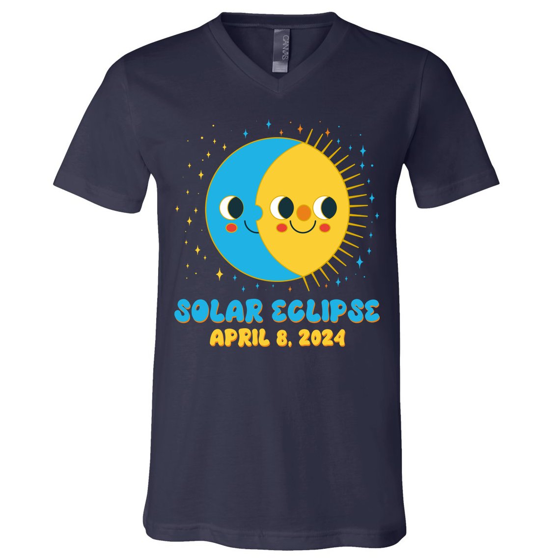 Solar Eclipse April 8 2024 Cute Moon And Sun V-Neck T-Shirt