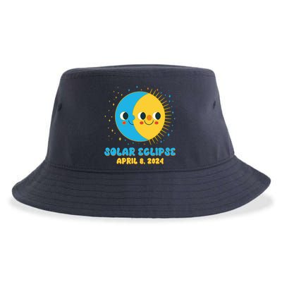 Solar Eclipse April 8 2024 Cute Moon And Sun Sustainable Bucket Hat