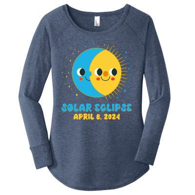 Solar Eclipse April 8 2024 Cute Moon And Sun Women's Perfect Tri Tunic Long Sleeve Shirt