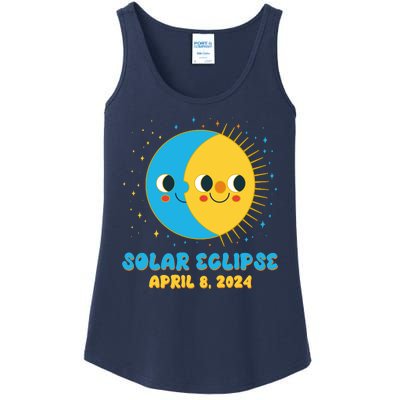 Solar Eclipse April 8 2024 Cute Moon And Sun Ladies Essential Tank