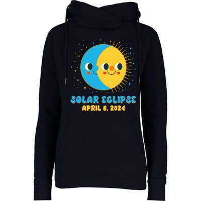 Solar Eclipse April 8 2024 Cute Moon And Sun Womens Funnel Neck Pullover Hood