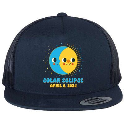 Solar Eclipse April 8 2024 Cute Moon And Sun Flat Bill Trucker Hat