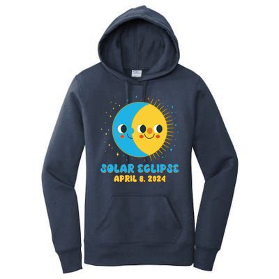 Solar Eclipse April 8 2024 Cute Moon And Sun Women's Pullover Hoodie