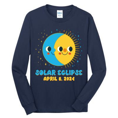 Solar Eclipse April 8 2024 Cute Moon And Sun Tall Long Sleeve T-Shirt