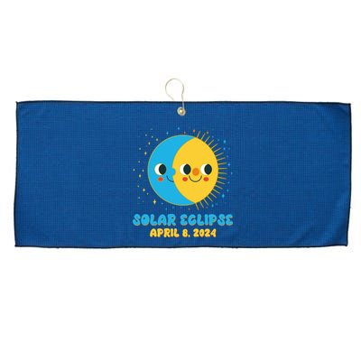 Solar Eclipse April 8 2024 Cute Moon And Sun Large Microfiber Waffle Golf Towel