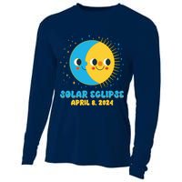 Solar Eclipse April 8 2024 Cute Moon And Sun Cooling Performance Long Sleeve Crew