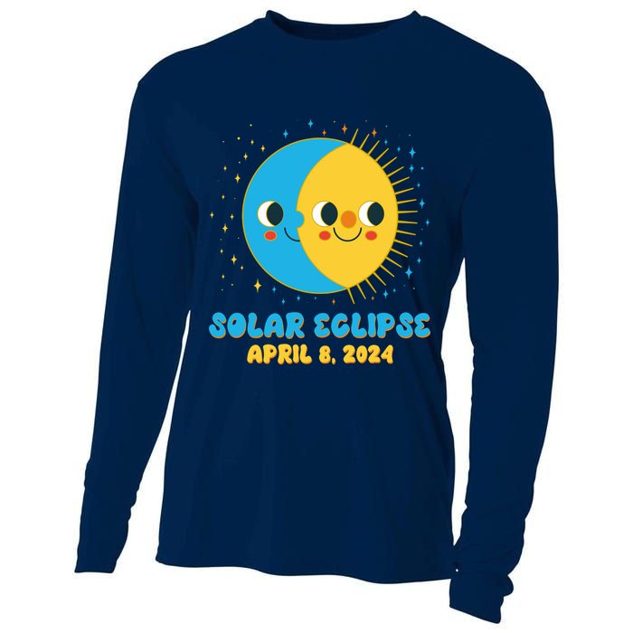 Solar Eclipse April 8 2024 Cute Moon And Sun Cooling Performance Long Sleeve Crew