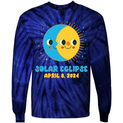 Solar Eclipse April 8 2024 Cute Moon And Sun Tie-Dye Long Sleeve Shirt