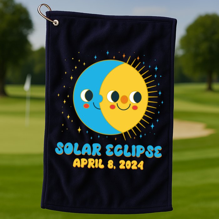 Solar Eclipse April 8 2024 Cute Moon And Sun Golf Towel