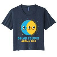 Solar Eclipse April 8 2024 Cute Moon And Sun Women's Crop Top Tee