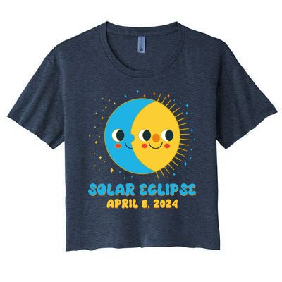 Solar Eclipse April 8 2024 Cute Moon And Sun Women's Crop Top Tee