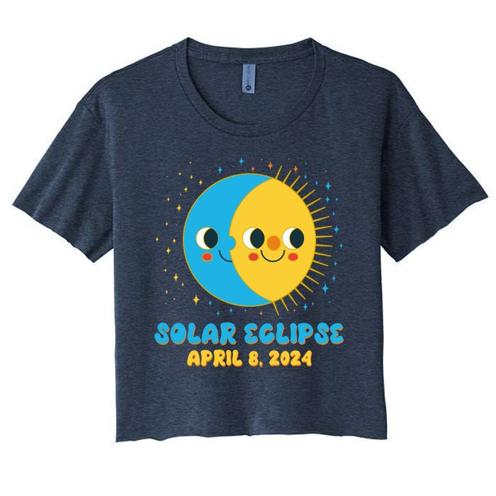 Solar Eclipse April 8 2024 Cute Moon And Sun Women's Crop Top Tee