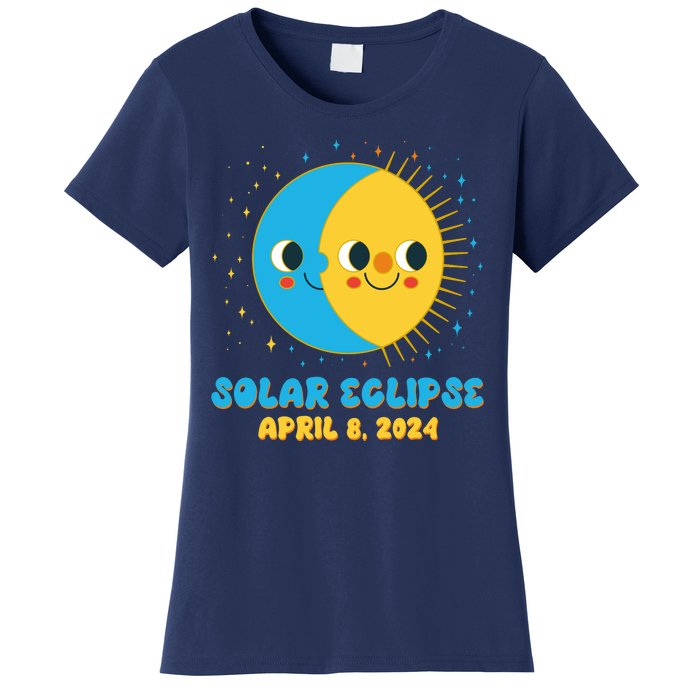 Solar Eclipse April 8 2024 Cute Moon And Sun Women's T-Shirt