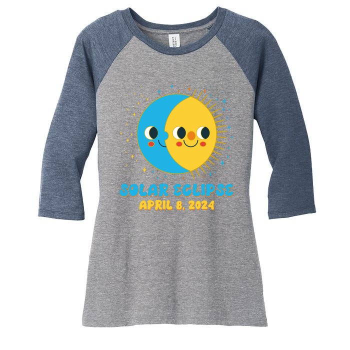 Solar Eclipse April 8 2024 Cute Moon And Sun Women's Tri-Blend 3/4-Sleeve Raglan Shirt