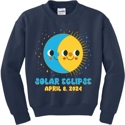 Solar Eclipse April 8 2024 Cute Moon And Sun Kids Sweatshirt