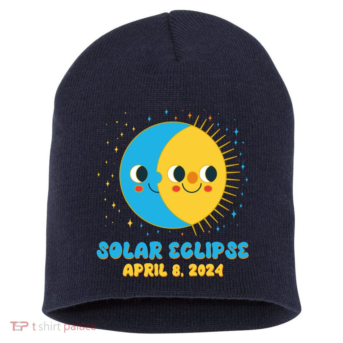 Solar Eclipse April 8 2024 Cute Moon And Sun Short Acrylic Beanie