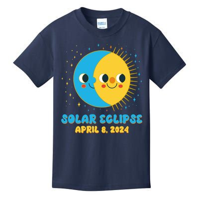 Solar Eclipse April 8 2024 Cute Moon And Sun Kids T-Shirt