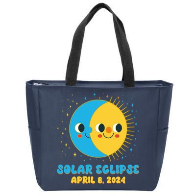 Solar Eclipse April 8 2024 Cute Moon And Sun Zip Tote Bag
