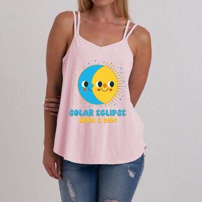 Solar Eclipse April 8 2024 Cute Moon And Sun Women's Strappy Tank