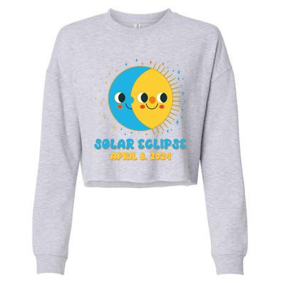 Solar Eclipse April 8 2024 Cute Moon And Sun Cropped Pullover Crew