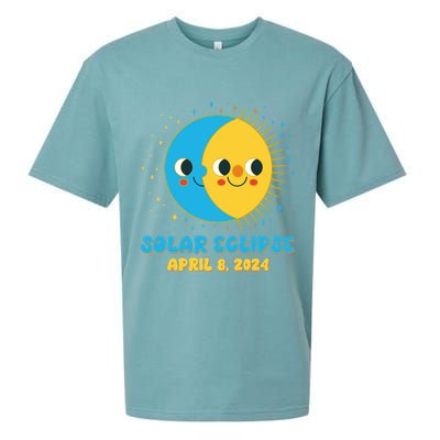 Solar Eclipse April 8 2024 Cute Moon And Sun Sueded Cloud Jersey T-Shirt