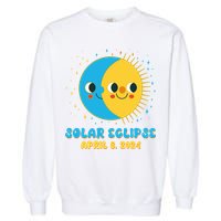 Solar Eclipse April 8 2024 Cute Moon And Sun Garment-Dyed Sweatshirt