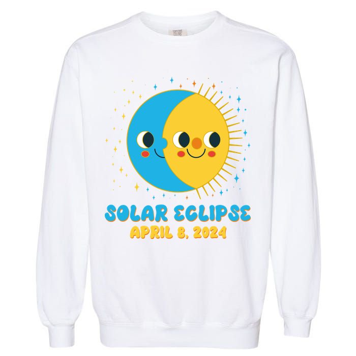 Solar Eclipse April 8 2024 Cute Moon And Sun Garment-Dyed Sweatshirt