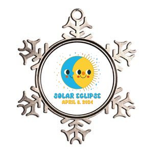 Solar Eclipse April 8 2024 Cute Moon And Sun Metallic Star Ornament