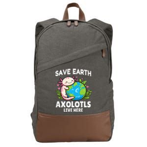 Save Earth Axolotl Live Here Funny Earth Day Girl Cotton Canvas Backpack