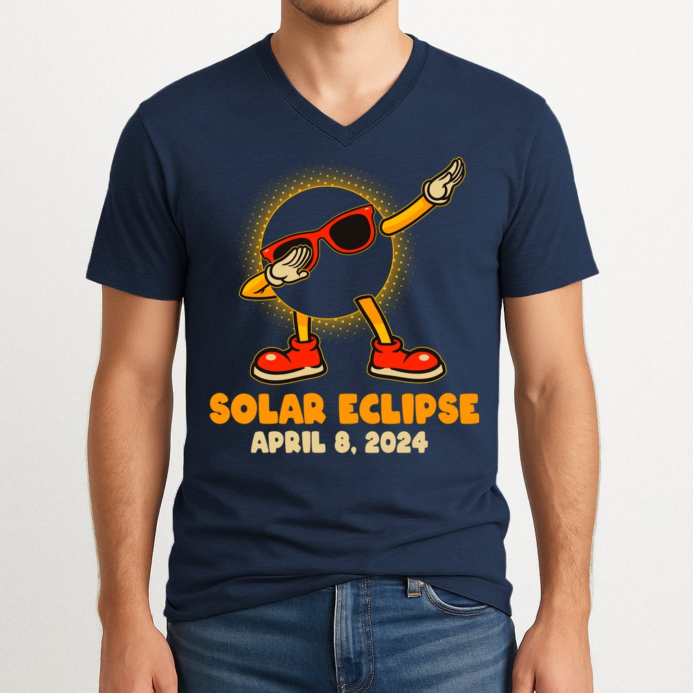 Solar Eclipse April 8 2024 Dabbing Sun V-Neck T-Shirt