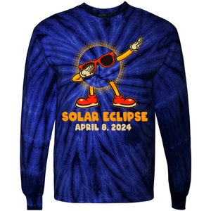 Solar Eclipse April 8 2024 Dabbing Sun Tie-Dye Long Sleeve Shirt