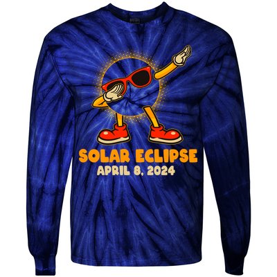 Solar Eclipse April 8 2024 Dabbing Sun Tie-Dye Long Sleeve Shirt