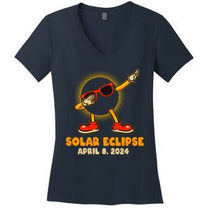 Solar Eclipse April 8 2024 Dabbing Sun Women's V-Neck T-Shirt