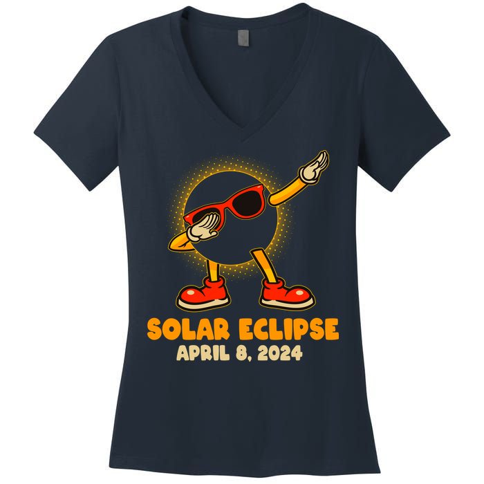 Solar Eclipse April 8 2024 Dabbing Sun Women's V-Neck T-Shirt