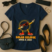 Solar Eclipse April 8 2024 Dabbing Sun Women's V-Neck T-Shirt