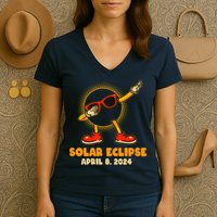 Solar Eclipse April 8 2024 Dabbing Sun Women's V-Neck T-Shirt