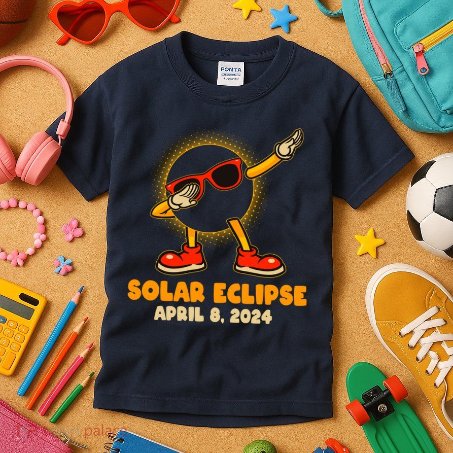Solar Eclipse April 8 2024 Dabbing Sun Kids T-Shirt