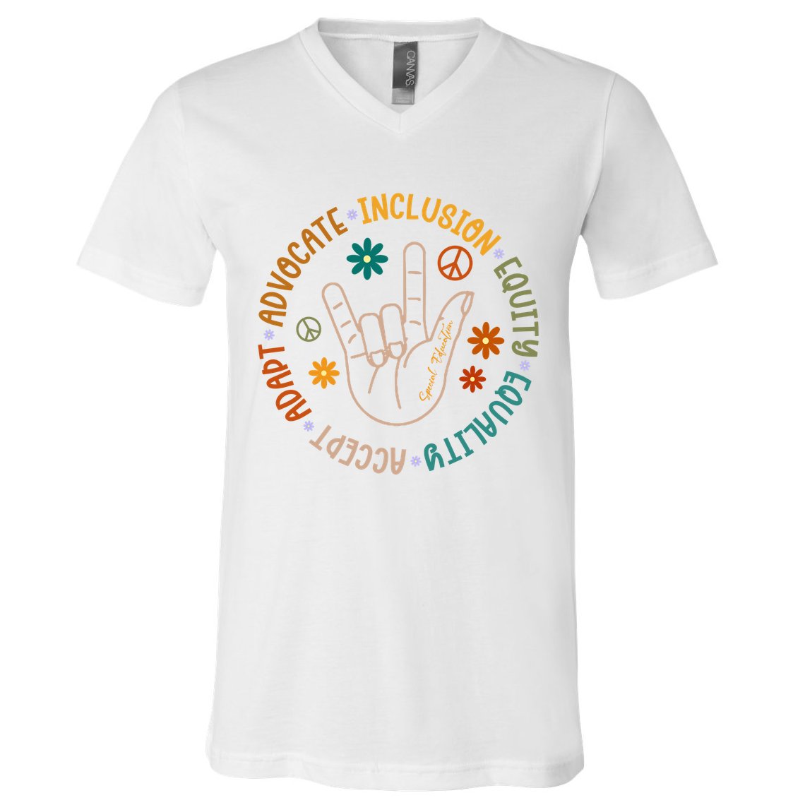 Special Education Autism Accept Equality Hippie V-Neck T-Shirt