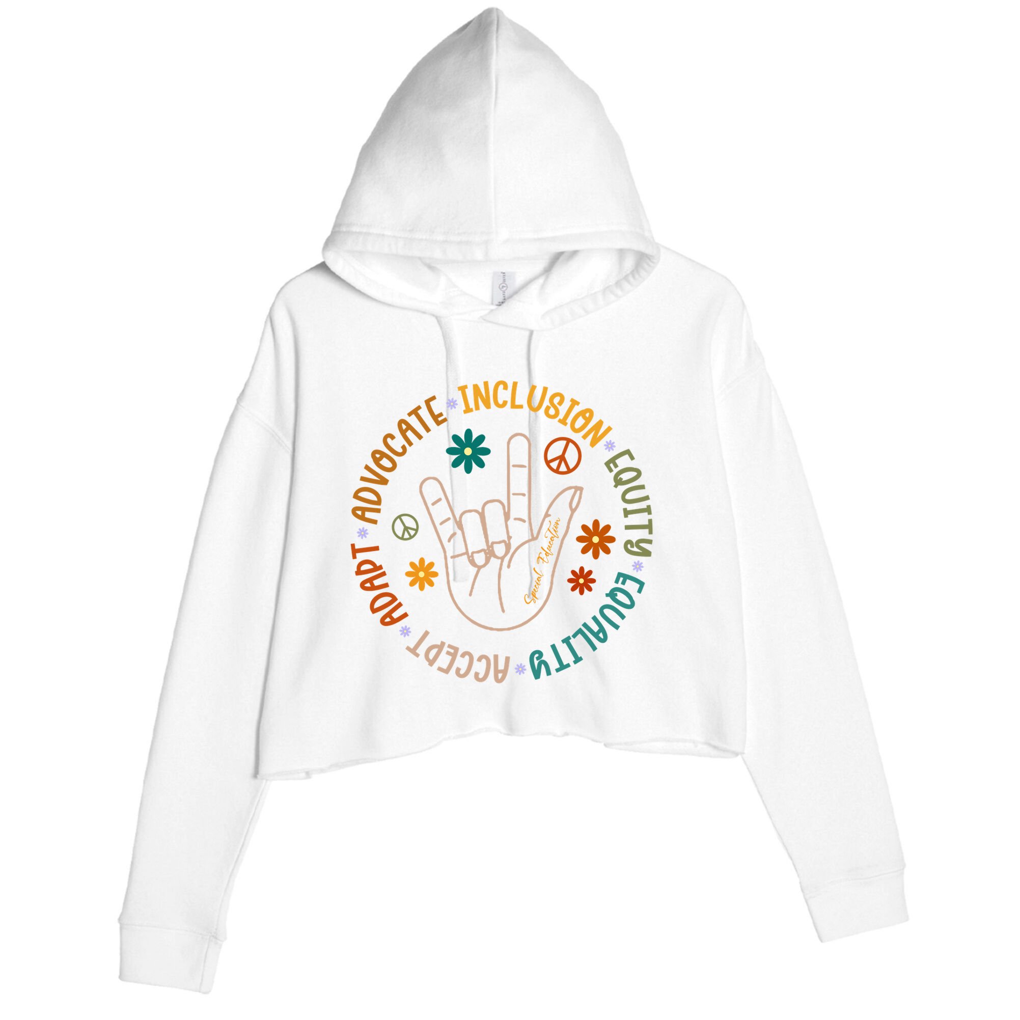 Special Education Autism Accept Equality Hippie Crop Fleece Hoodie