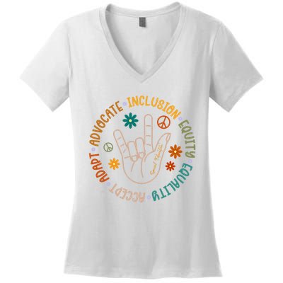 Special Education Autism Accept Equality Hippie Women's V-Neck T-Shirt