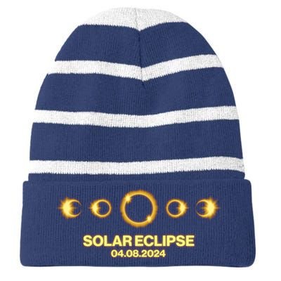 Solar Eclipse April 08 2024 Striped Beanie with Solid Band