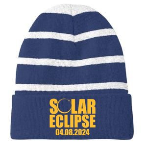 Solar Eclipse April 08 2024 Striped Beanie with Solid Band