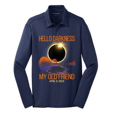 Solar Eclipse April 08 2024 Hello Darkness My Old Friend Silk Touch Performance Long Sleeve Polo