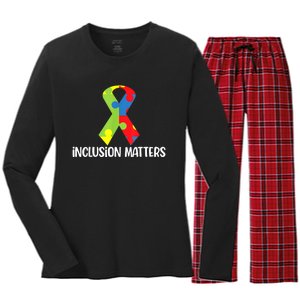 Special Education Autism Awareness Teacher Inclusion Matters Women's Long Sleeve Flannel Pajama Set 