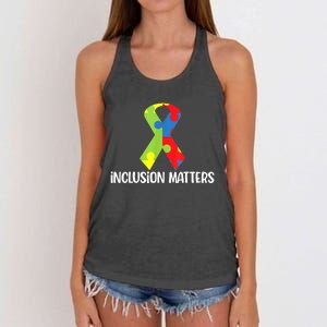 Special Education Autism Awareness Teacher Inclusion Matters Women's Knotted Racerback Tank